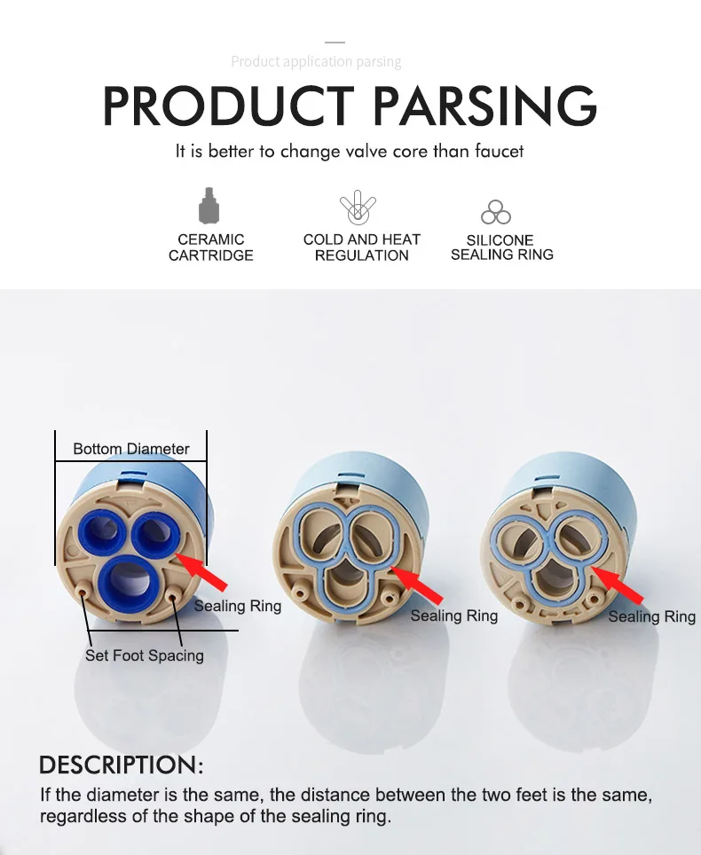 Tap Mixing High Spool Valve 25mm/35mm/40mm Faucet Accessories Ceramic Cartridge Faucet Cartridge Mixer Kitchen Bath Basin Shower